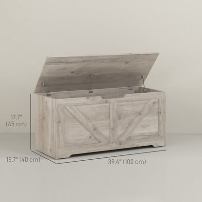 39.4 Inches Storage Chest, Storage Trunk with 2 Safety Hinges, Wooden Toy Box for Living Room, Grey Wood Grain Storage Cabinets   at Gallery Canada