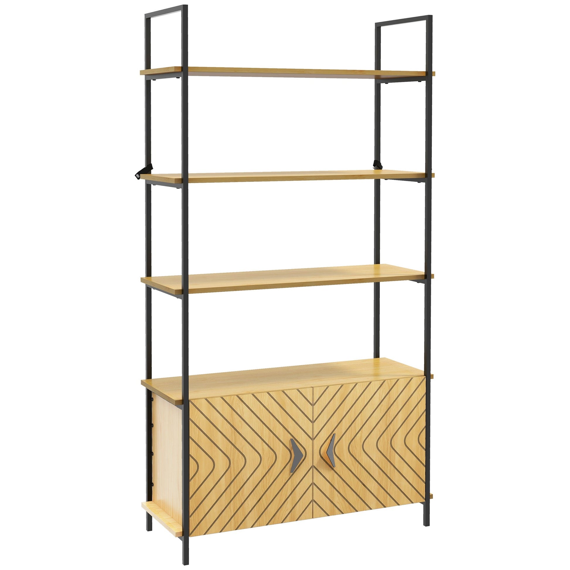 4-Tier Bookshelf with Double Door Cabinet, Industrial Bookcase, Shelving Unit with Open Shelves and Metal Frame for Living Room, Oak - Gallery Canada