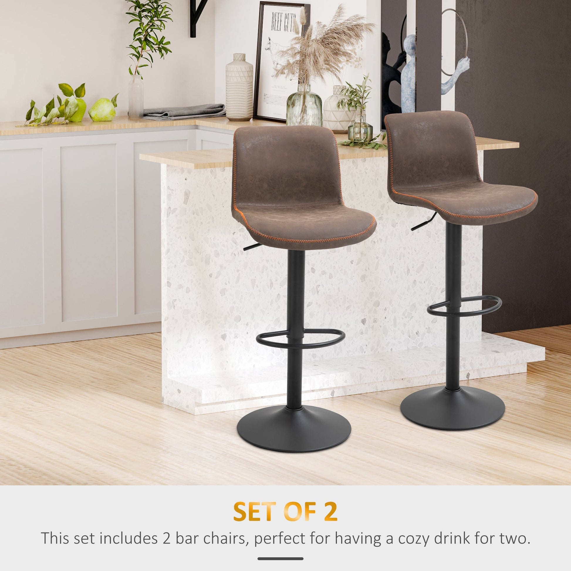 Adjustable Swivel Counter Height Bar Stools with Footrest, PU Leather, Brown Bar Stools   at Gallery Canada