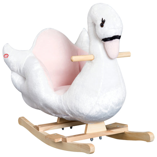 Soft Warm Kids Rocking Horse Child Plush Ride On Toy Swan Style Playtime with Lullaby Song White