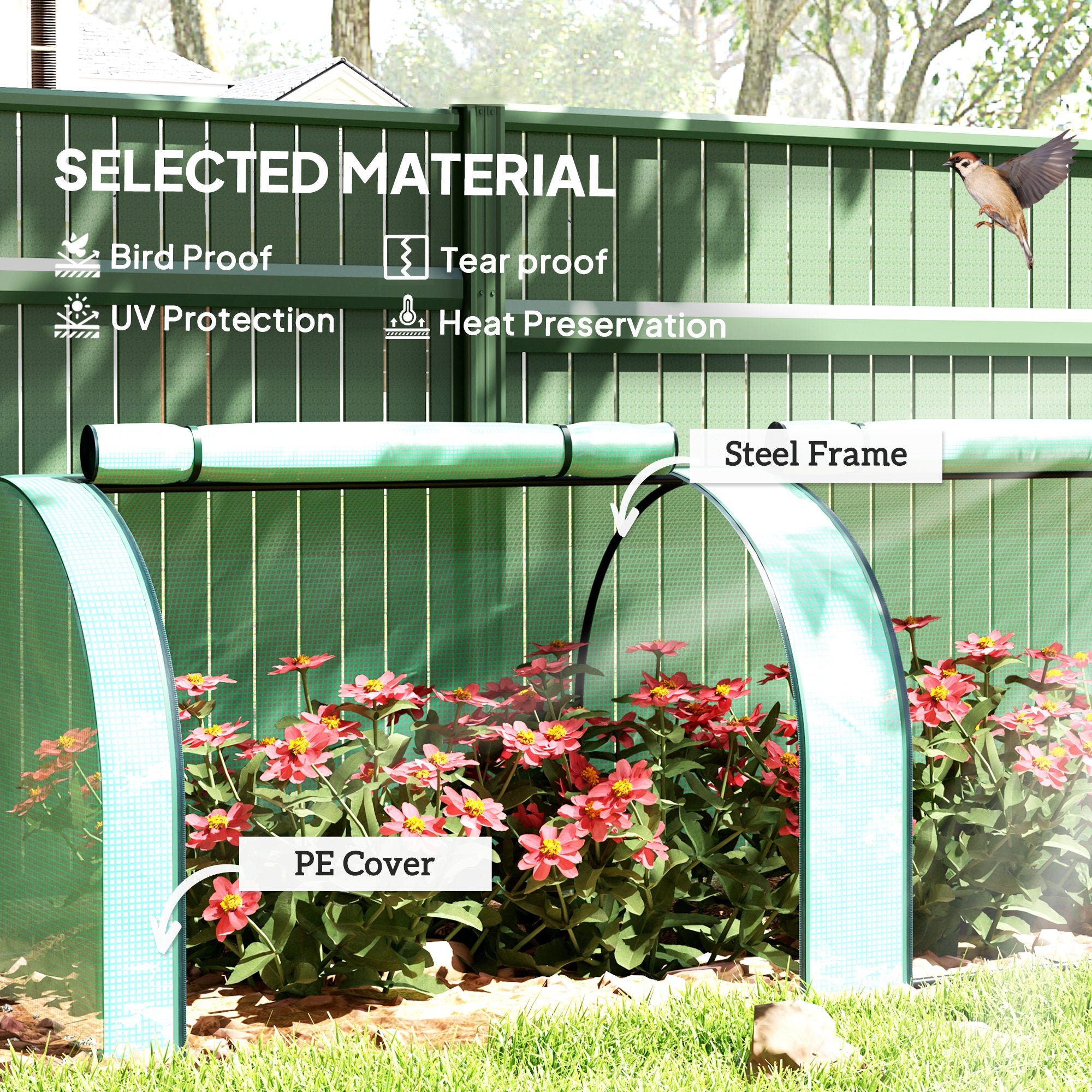 Mini Tunnel Greenhouse with PE Cover Garden Green Grow Shed with Steel Frame Zipped Doors, Green Greenhouses at Gallery Canada