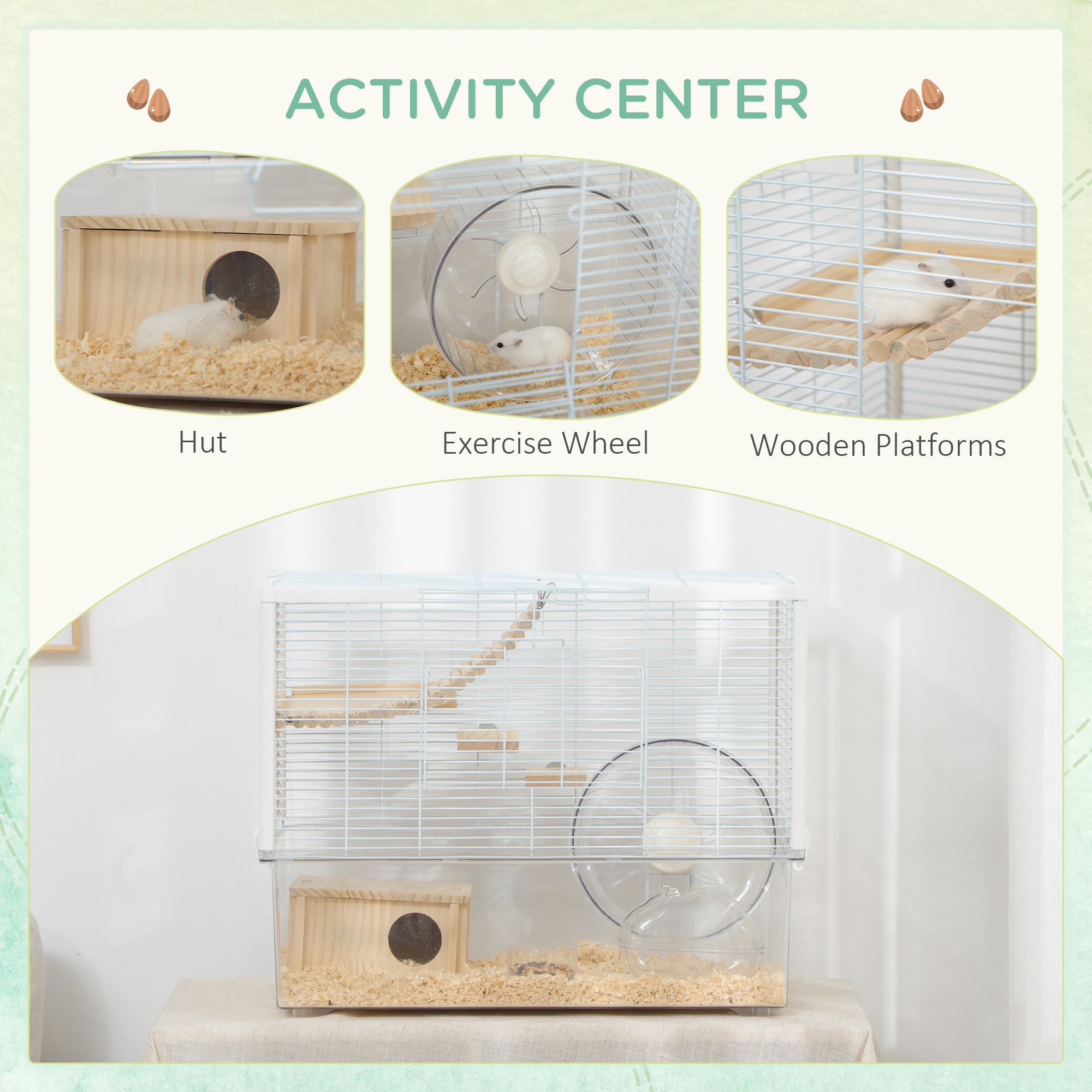Hamster Cage with Deep Bottom, Wooden Ramp, Hut, Bathroom and Exercise Wheel for Hamster and Gerbil, White Hamster Cages at Gallery Canada