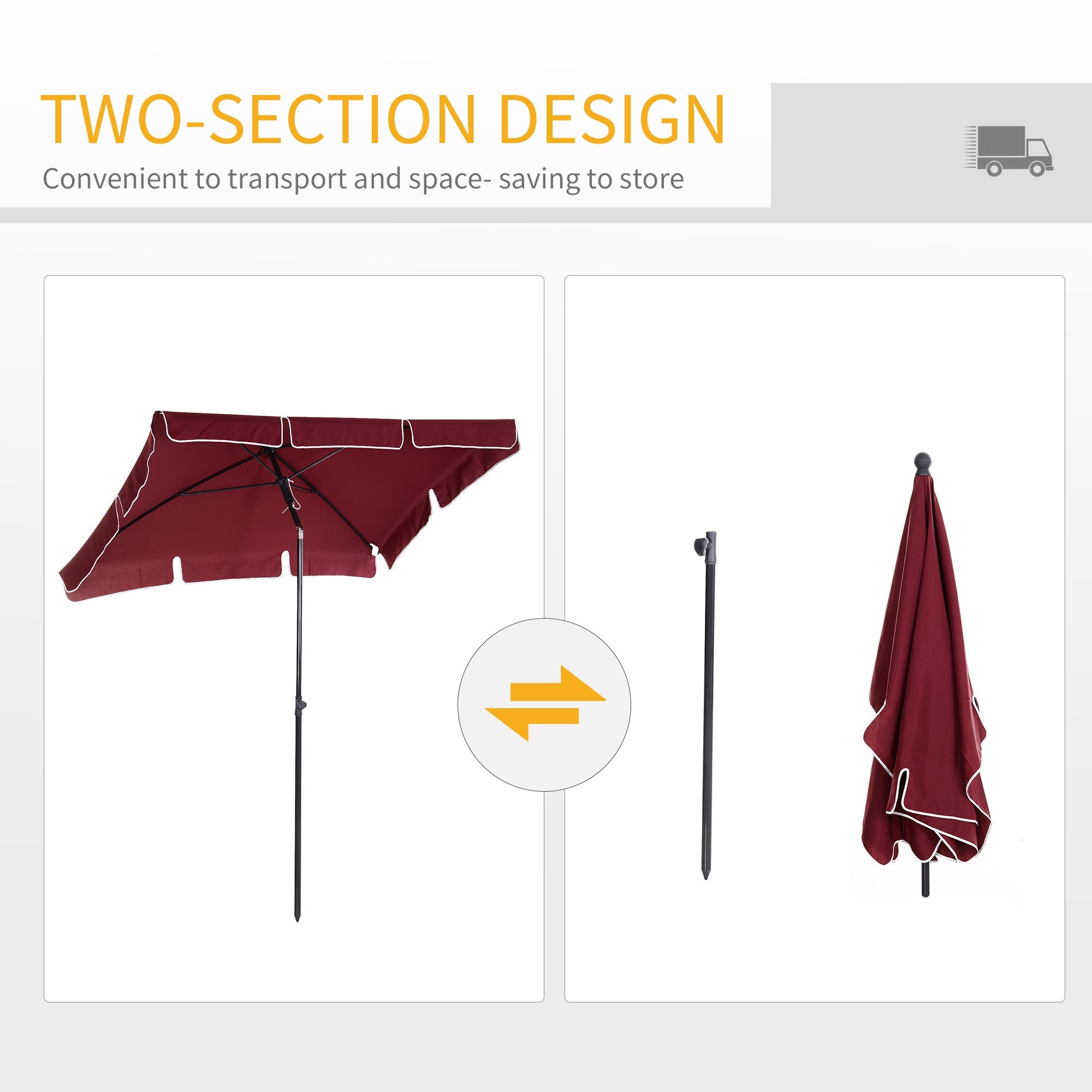 6.5x4ft Rectangle Patio Umbrella Aluminum Tilt Adjustable Garden Parasol Sun Shade Outdoor Canopy Wine Red Sun Umbrellas   at Gallery Canada