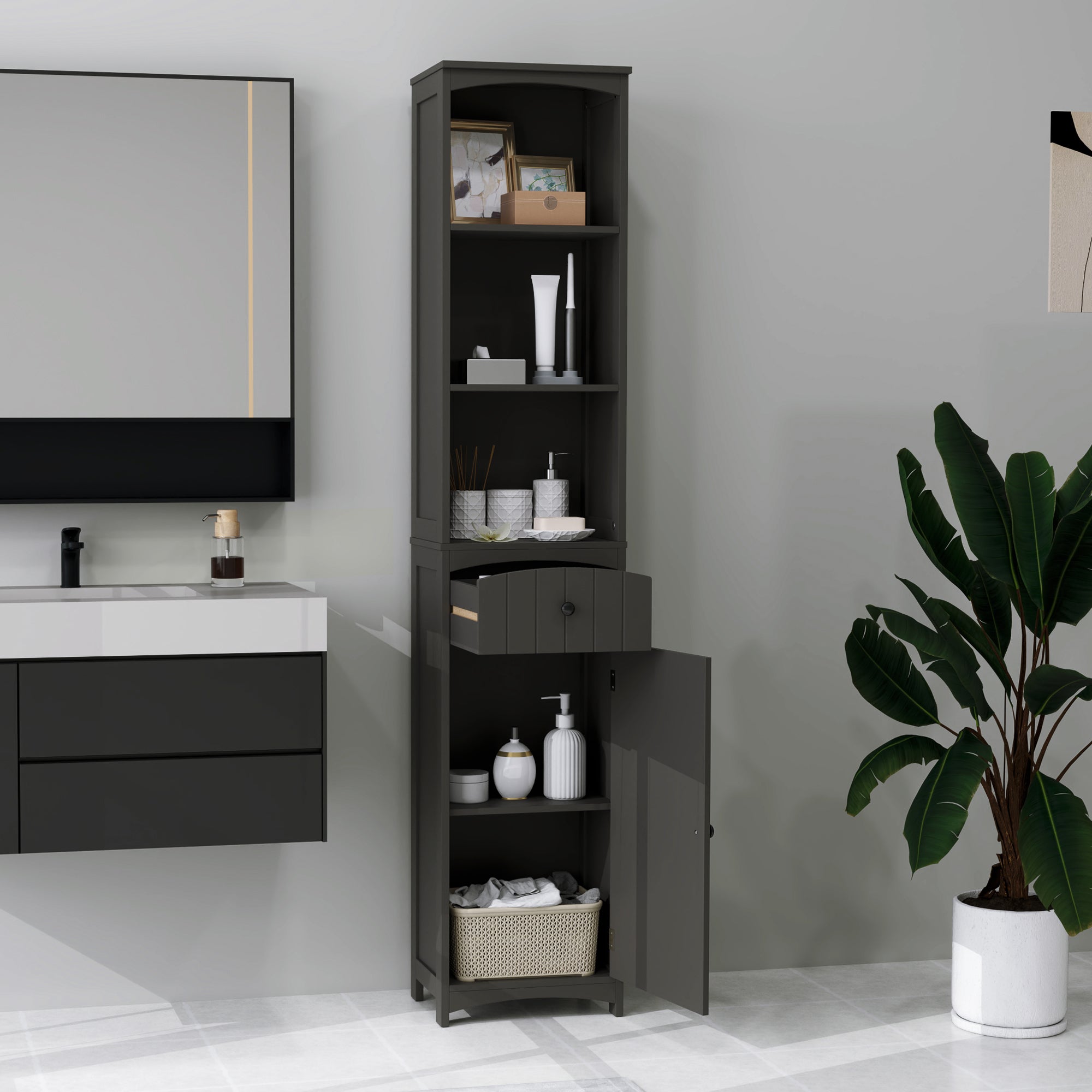 Tall Bathroom Cabinet Storage Organizer, Tall Cabinet with Shelves and Drawer Bathroom Cabinets at Gallery Canada