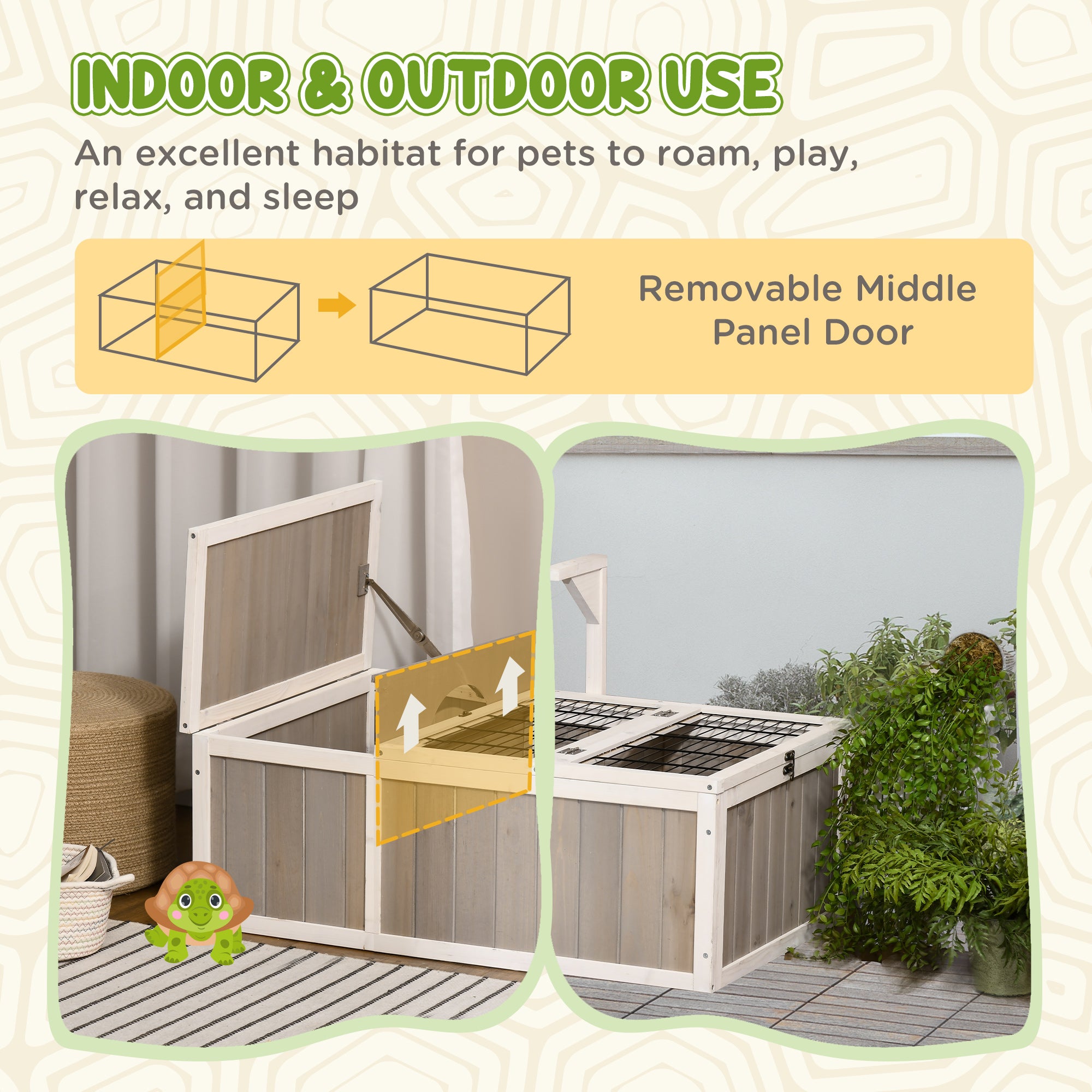 Wooden Tortoise Habitat with Openable Top, Run Cage, Two Rooms, Grey Houses & Habitats at Gallery Canada