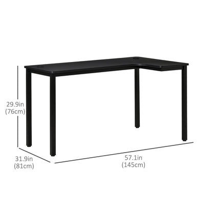 L-Shaped Desk, 57 Inch Corner Desk, Computer Table, Writing Workstation for Home Office with Cable Management, Black Writing Desks   at Gallery Canada