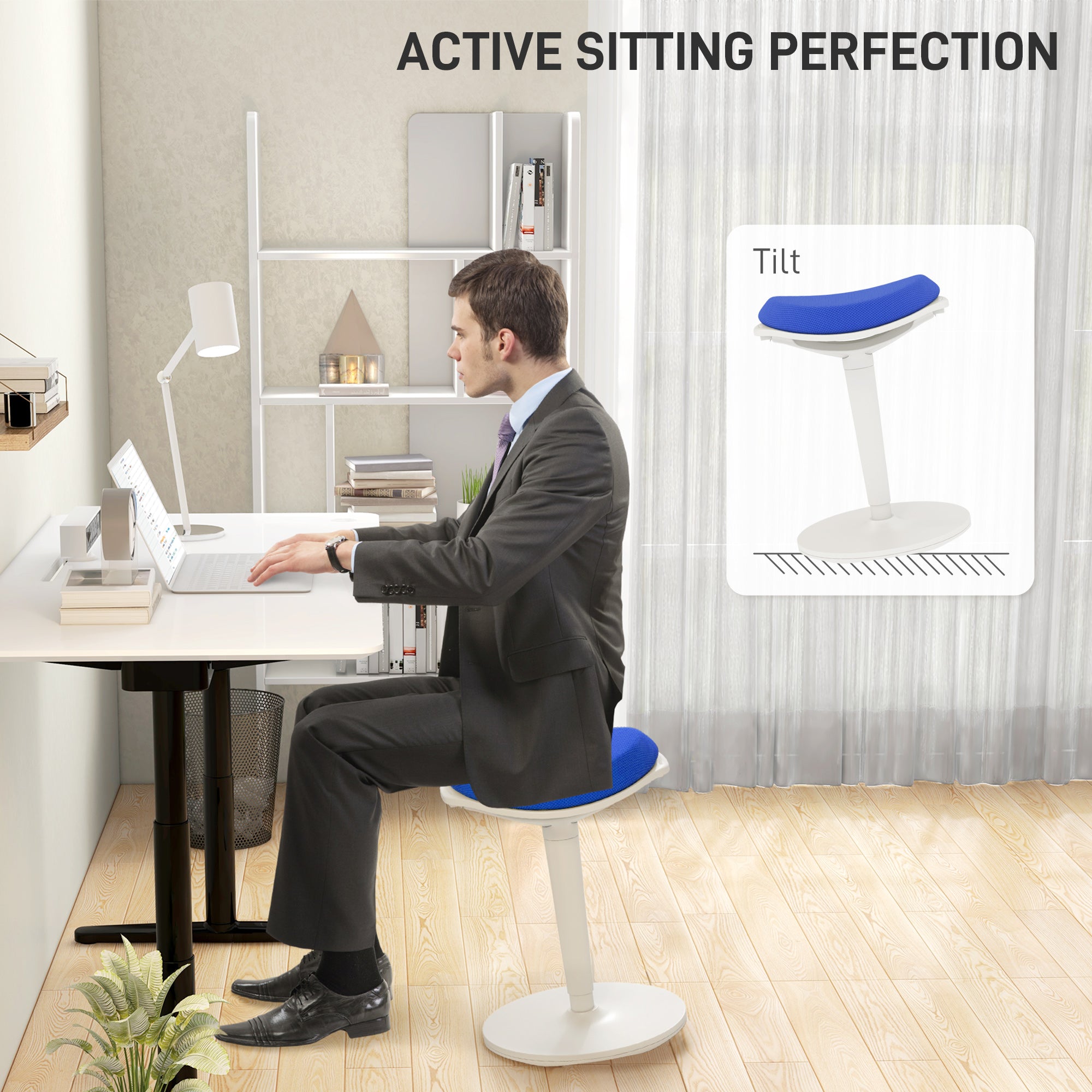 Standing Desk Stool, Ergonomic Wobble Chair, Adjustable Leaning Stool for Office Desks, with Rocking Motion, Blue Office Chairs   at Gallery Canada