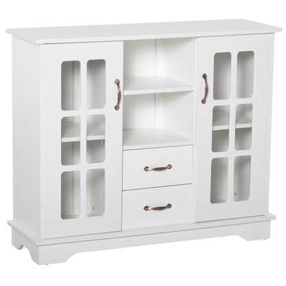 Modern Kitchen Sideboard with 2 Drawers, Coffee Bar Cabinet with Glass Doors Storage Cupboard and Open Shelf, White Bar Cabinets White  at Gallery Canada