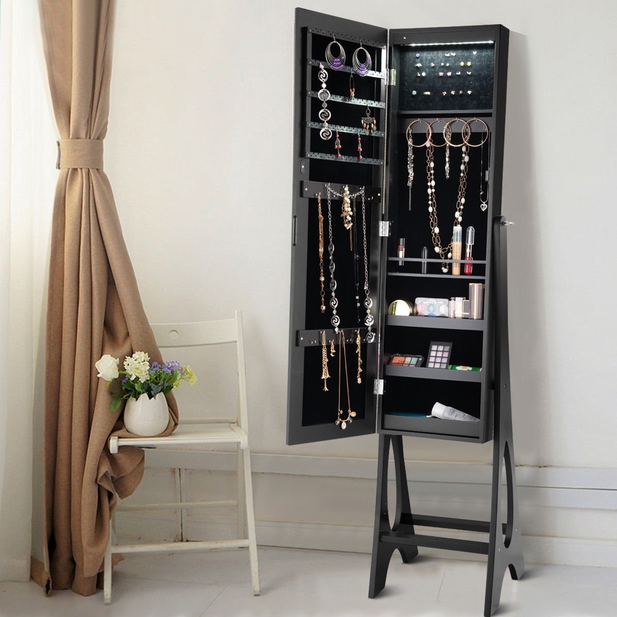 Standing Mirror Jewelry Cabinet, Black Jewelry Armoires   at Gallery Canada