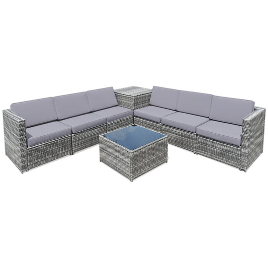 8 Pieces Wicker Sofa Rattan Dining Set Patio Furniture with Storage Table, Gray Outdoor Sectionals Gray  at Gallery Canada