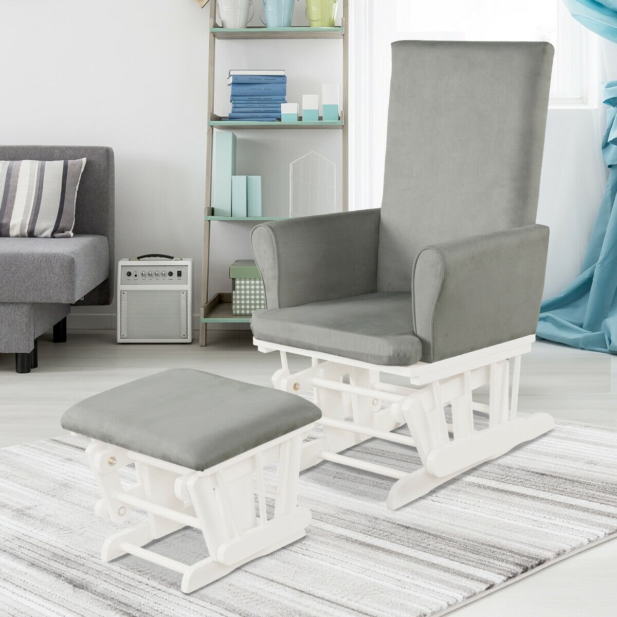 Baby Nursery Relax Rocker Rocking Chair Glider & Ottoman Set, Gray Recliners   at Gallery Canada