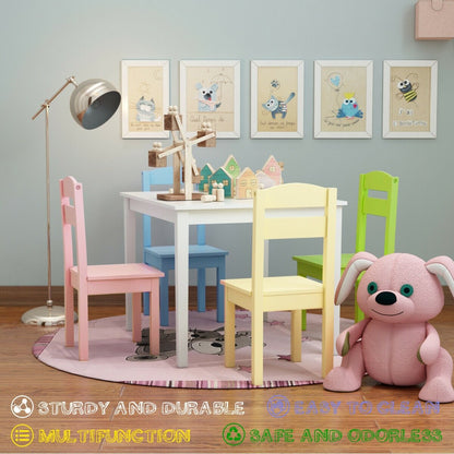 5 Pieces Kids Pine Wood Table Chair Set, Clear Kids Table & Chair Sets   at Gallery Canada