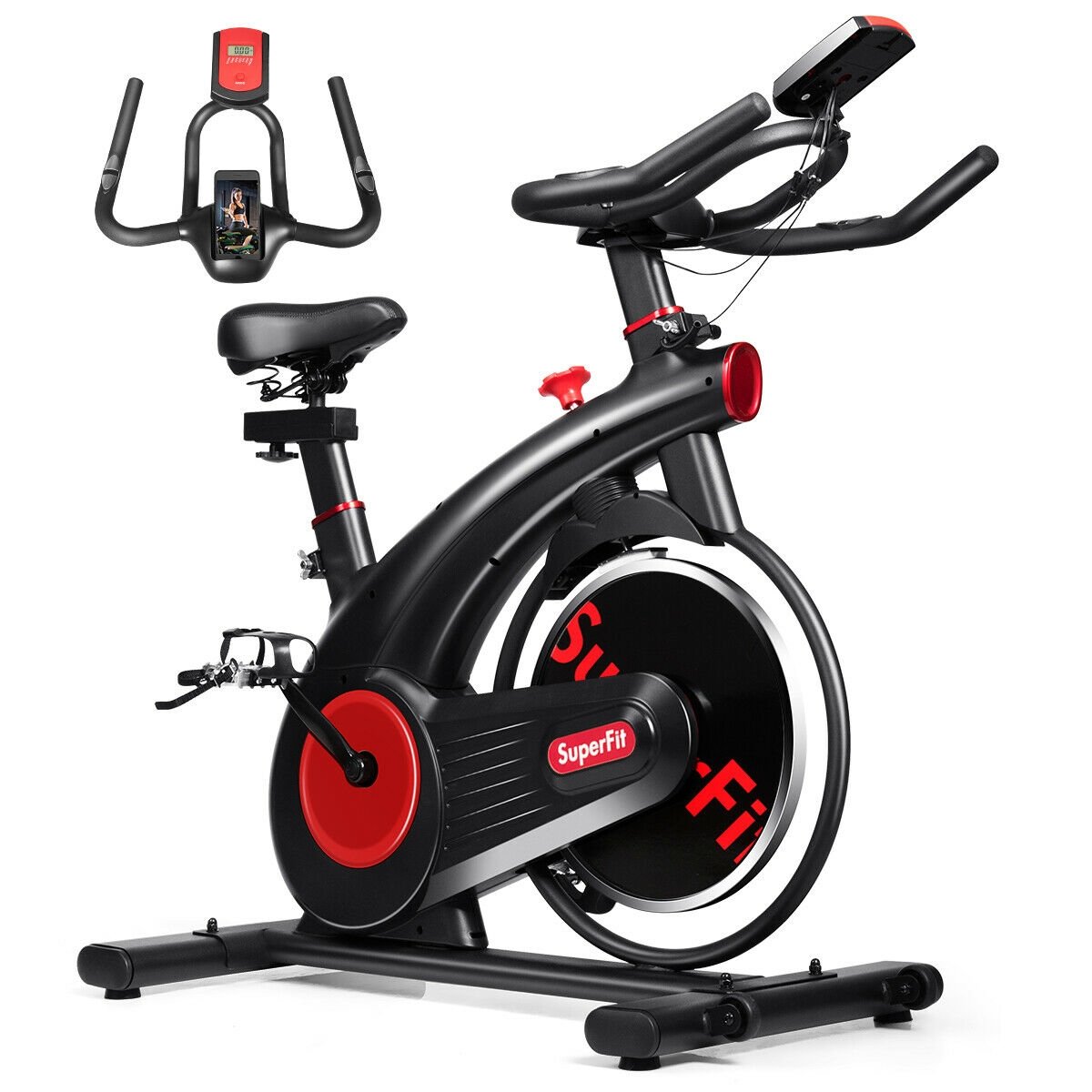 Stationary Exercise Bike Silent Belt with 20LBS Flywheel, Black Exercise Bikes at Gallery Canada