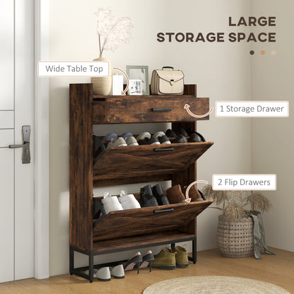 Slim Shoe Storage with 2 Flip Drawers and Adjustable Shelves Shoe Cabinet Organizer for 12 Pair, Rustic Brown Shoe Storage Cabinets & Racks   at Gallery Canada