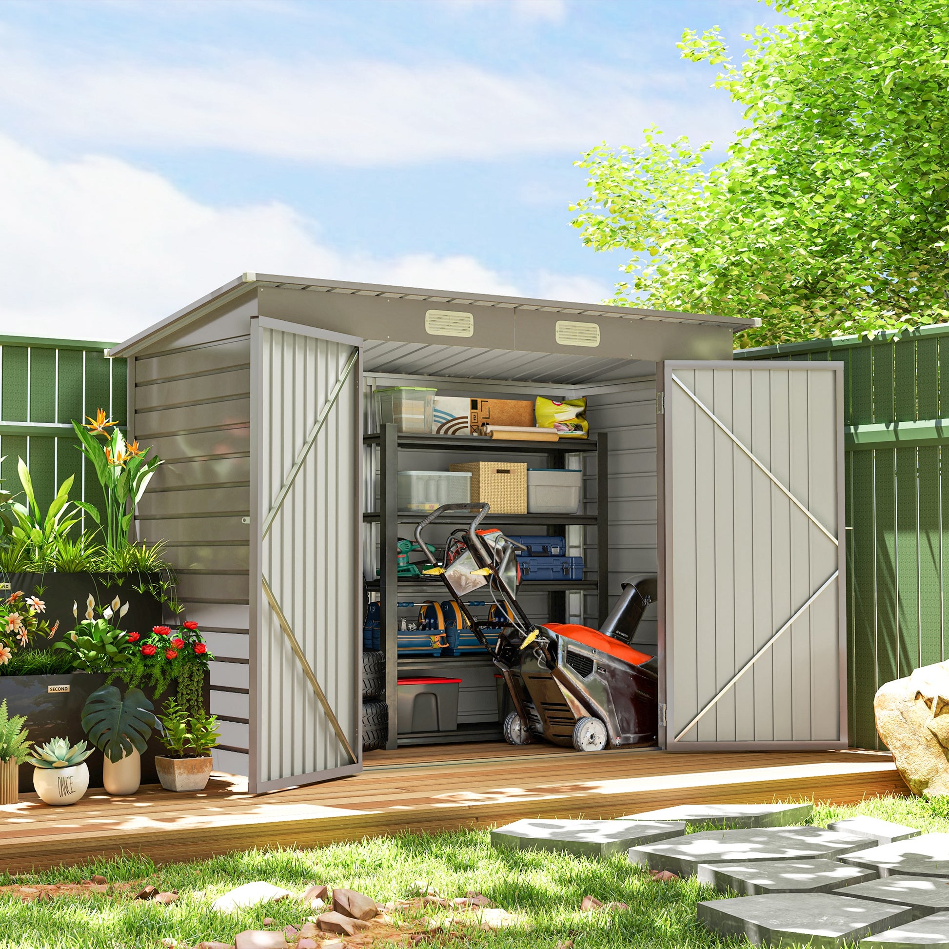 8 x 4FT Galvanized Garden Storage Shed, Metal Outdoor Shed with Double Doors and 2 Vents, Light Grey Sheds Light Grey at Gallery Canada