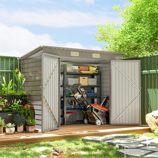 8 x 4FT Galvanized Garden Storage Shed, Metal Outdoor Shed with Double Doors and 2 Vents, Light Grey Sheds at Gallery Canada