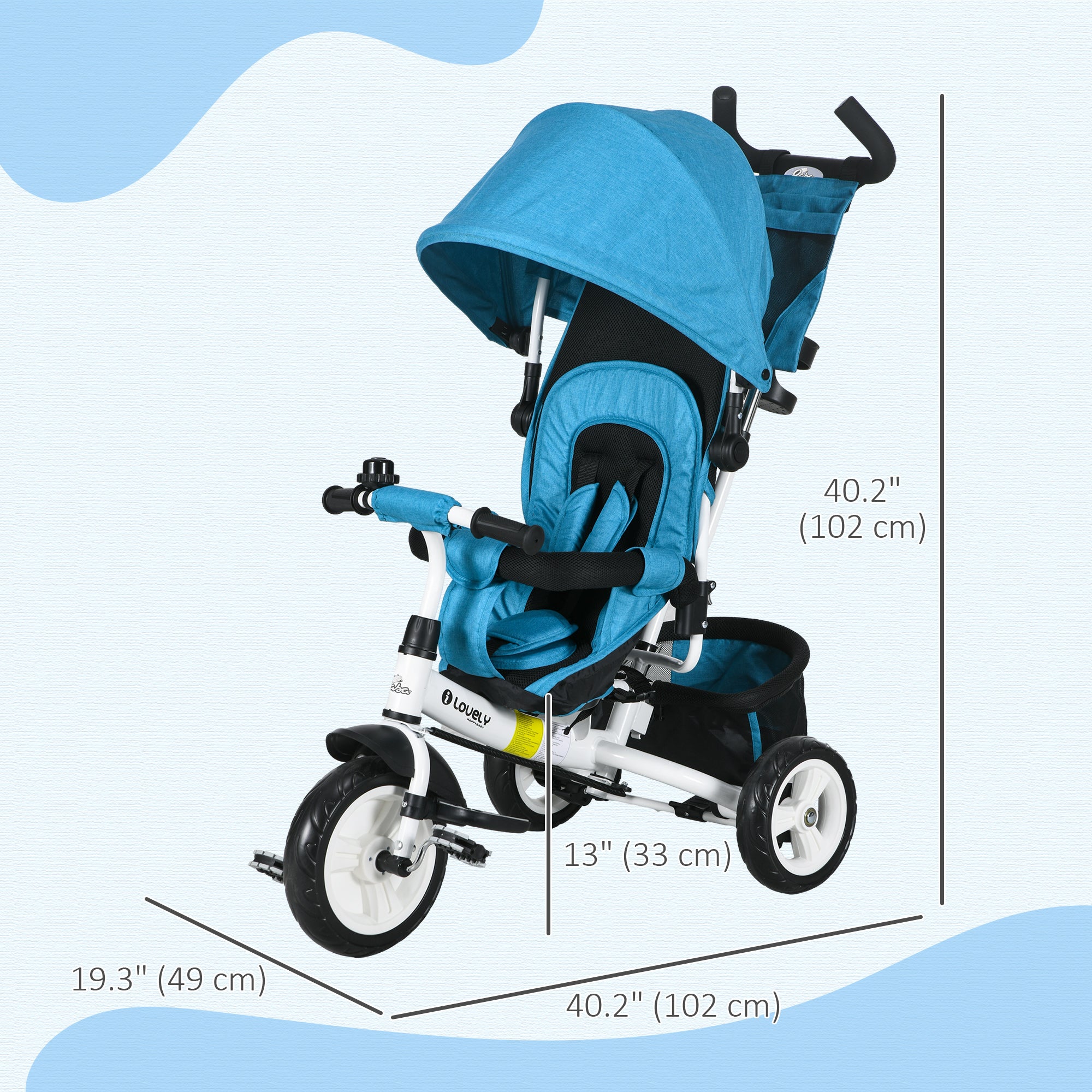 4 in 1 Tricycle for Toddler 1-5 Years with Parent-Push Handle, Blue Tricycles for Kids   at Gallery Canada