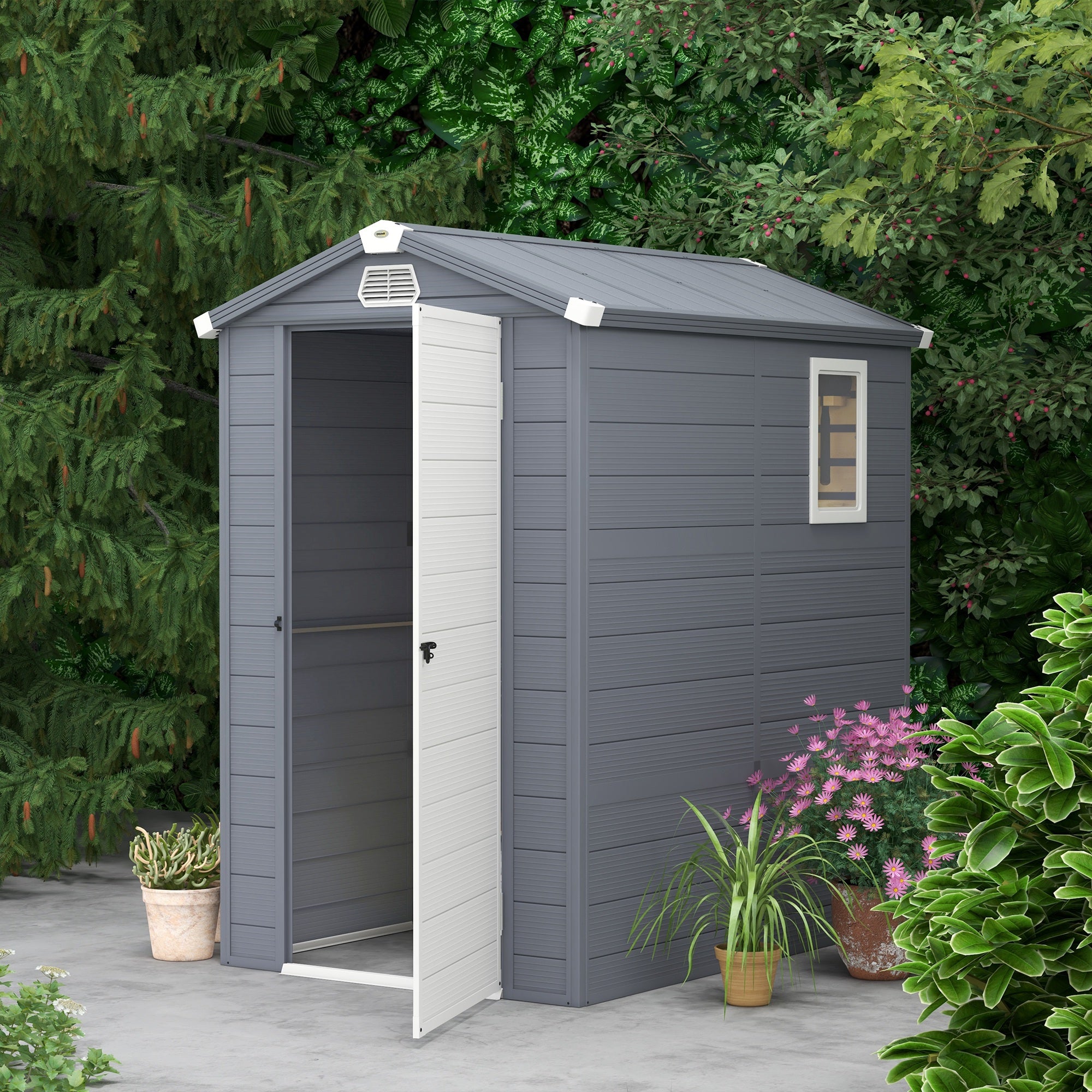 4.5' x 6' Garden Storage Shed with Latch Door, Vents, Sloped Roof, PP, Grey Sheds   at Gallery Canada