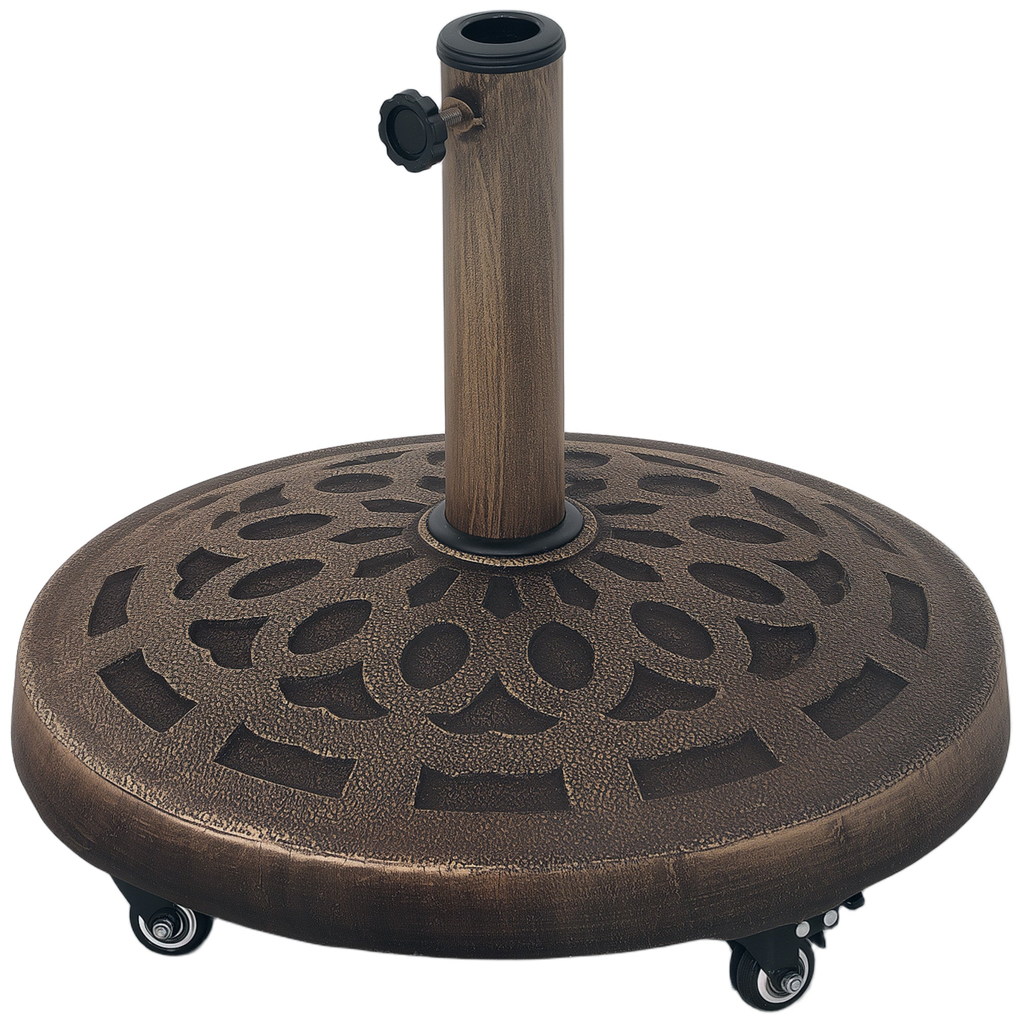 Round Patio Umbrella Base with Wheels, 46lbs Resin Umbrella Stand Base, Heavy Duty Patio Umbrella Holder for 1.3