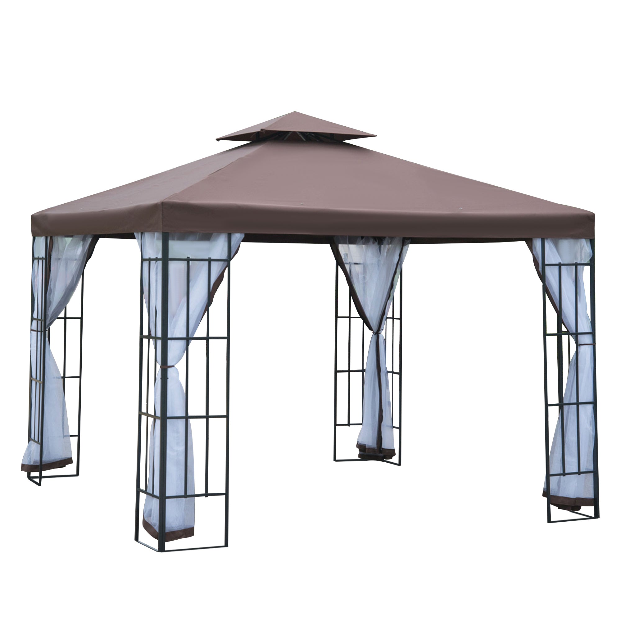 10'x10' Garden Gazebo Patio Canopy Portable Party Event Backyard w/ Mosquito Netting Coffee Gazebos Coffee and Black at Gallery Canada