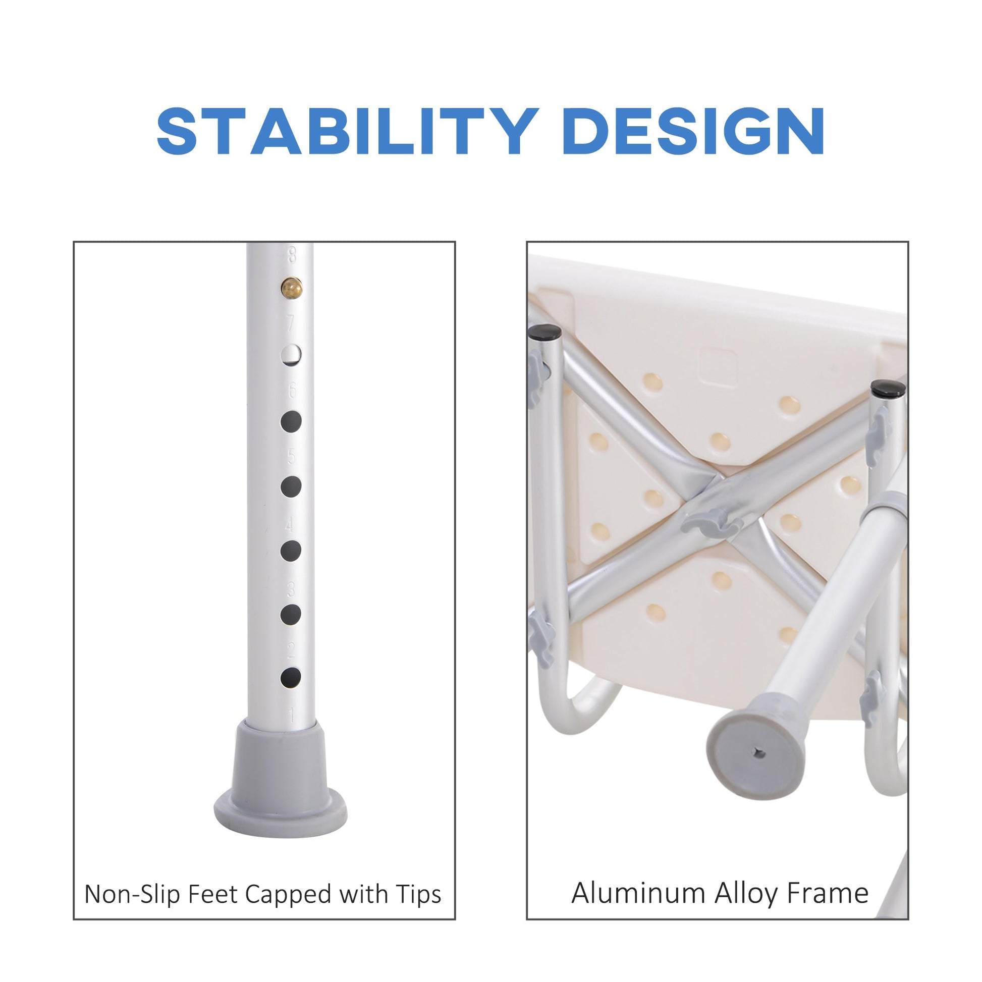 Bath Chair with Back, Adjustable Height Non-slip Shower Stool Bench Tool-Free Assembly Bathroom Aids, White Bath Chairs   at Gallery Canada