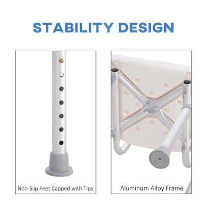 Bath Chair with Back, Adjustable Height Non-slip Shower Stool Bench Tool-Free Assembly Bathroom Aids, White Bath Chairs   at Gallery Canada