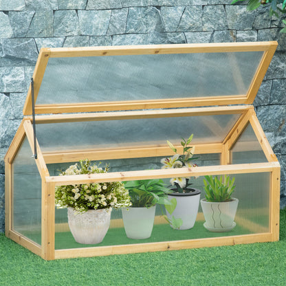 Portable Wooden Cold Frame Greenhouse Raised Planter with Openable Top, Light Brown Cold Frame Greenhouses   at Gallery Canada