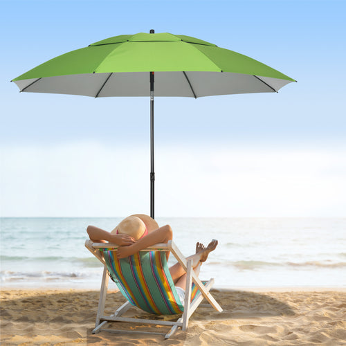 6.6ft Arched Beach Umbrella, Angle Adjustable Patio Umbrella with Steel Frame, Carry Bag, UV30+ Outdoor Umbrella, Green
