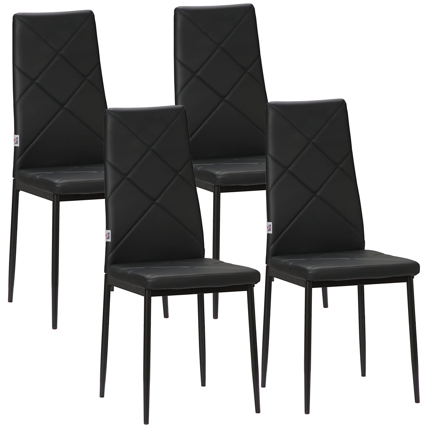 Dining Chairs Set of 4, Modern Accent Chair with High Back, Upholstery Faux Leather and Steel Legs for Living Room, Kitchen, Black Bar Stools Black  at Gallery Canada