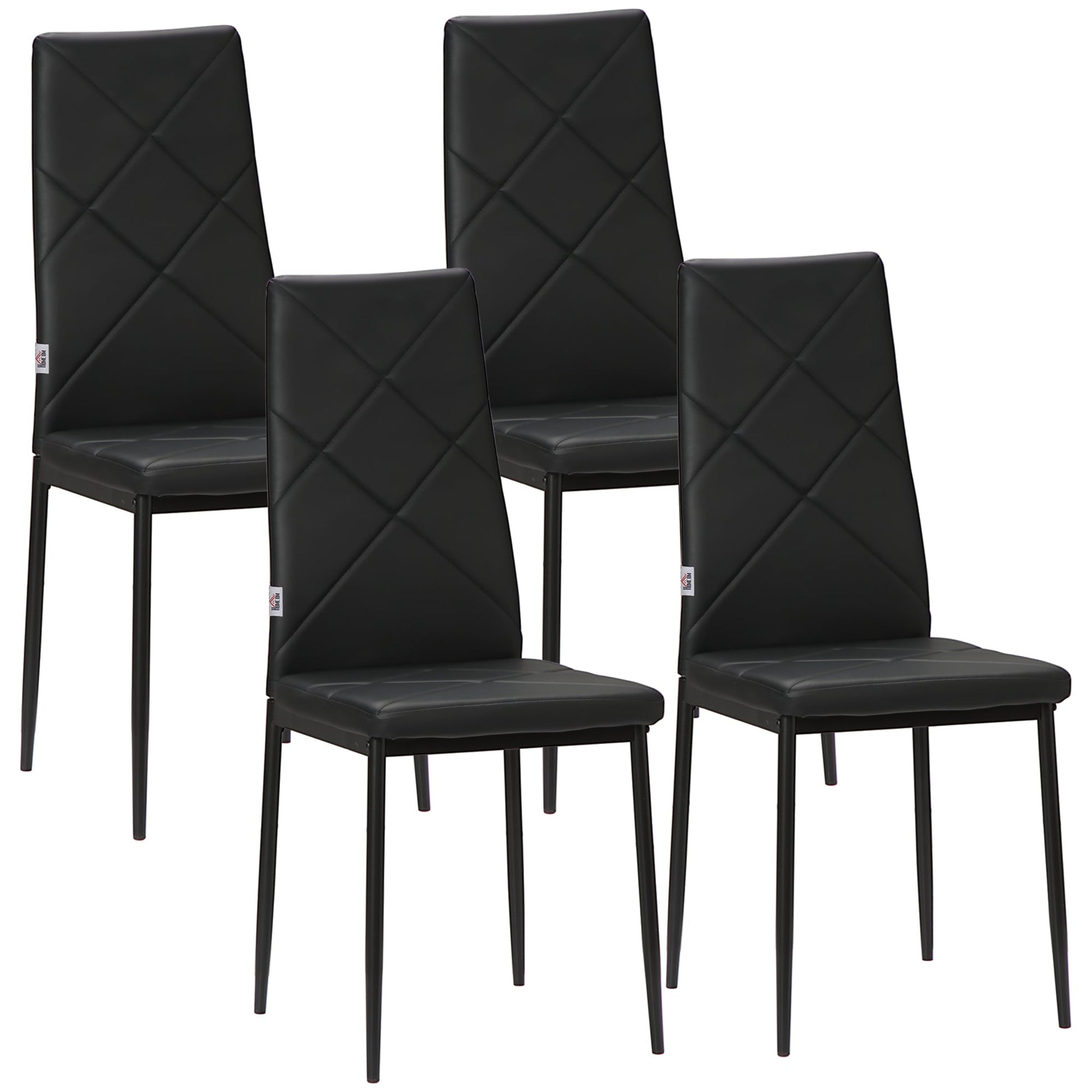 Dining Chairs Set of 4, Modern Accent Chair with High Back, Upholstery Faux Leather and Steel Legs for Living Room, Kitchen, Black - Gallery Canada