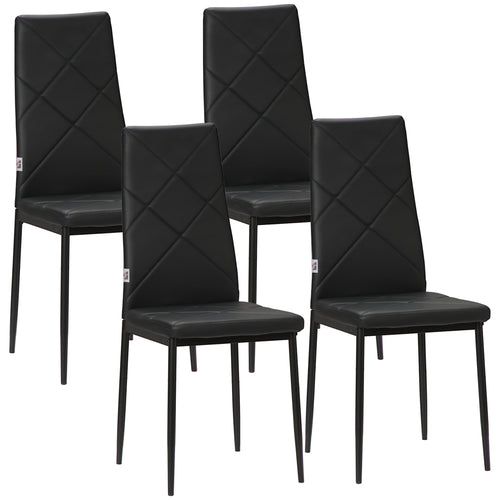 Dining Chairs Set of 4, Modern Accent Chair with High Back, Upholstery Faux Leather and Steel Legs for Living Room, Kitchen, Black