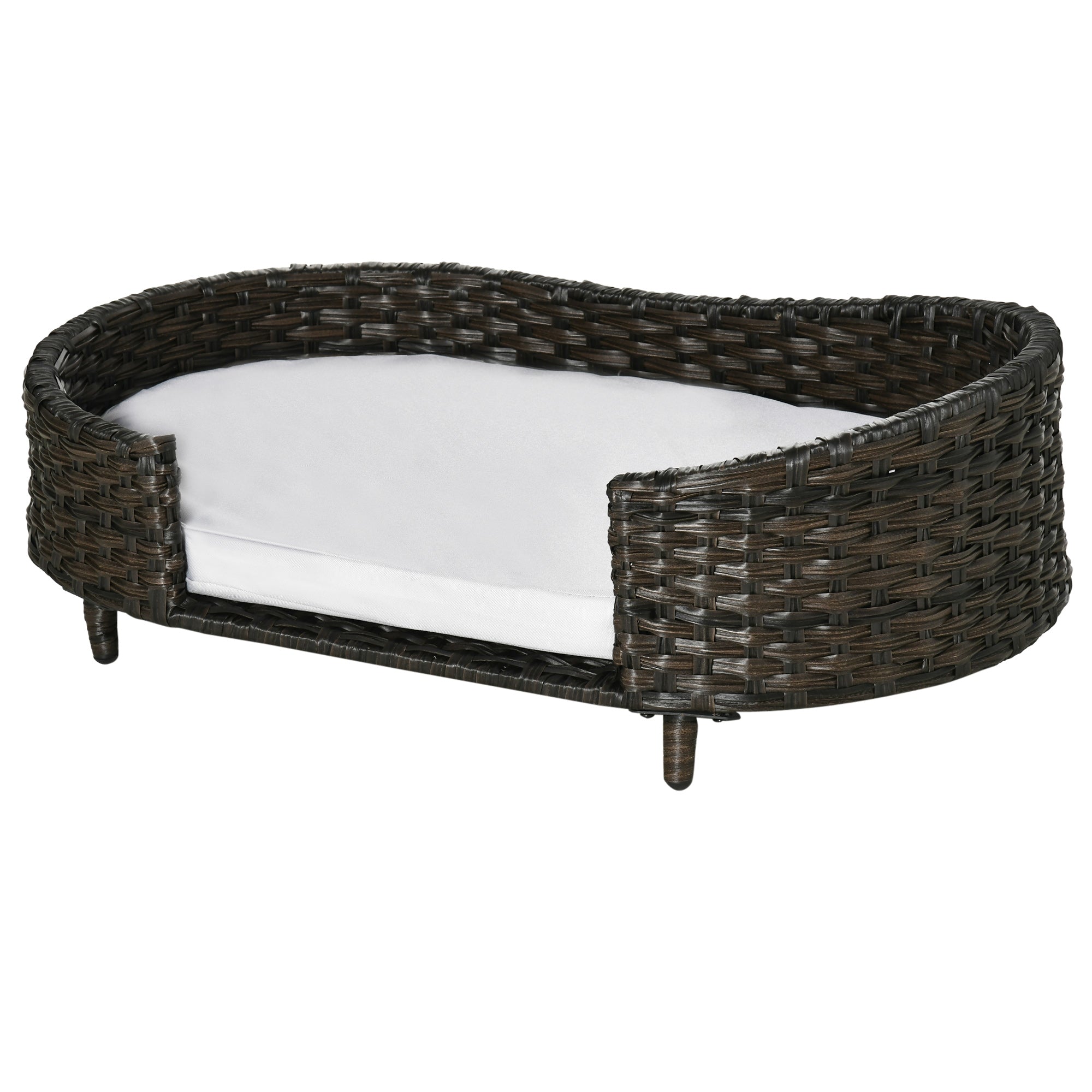 Raised Ratten Dog Bed Sofa, Elevated Wicker Cat Couch Bed with Removable Soft Cushion Washable Cover, for Small &; Medium Dogs, Charcoal Grey Dog Sofas at Gallery Canada