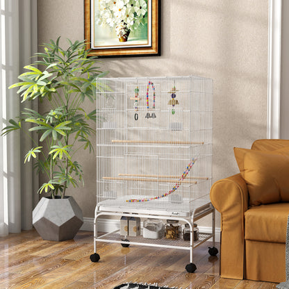 43" Bird Cage with Rolling Stand, Toys, for Budgies Canaries White Bird Cages   at Gallery Canada