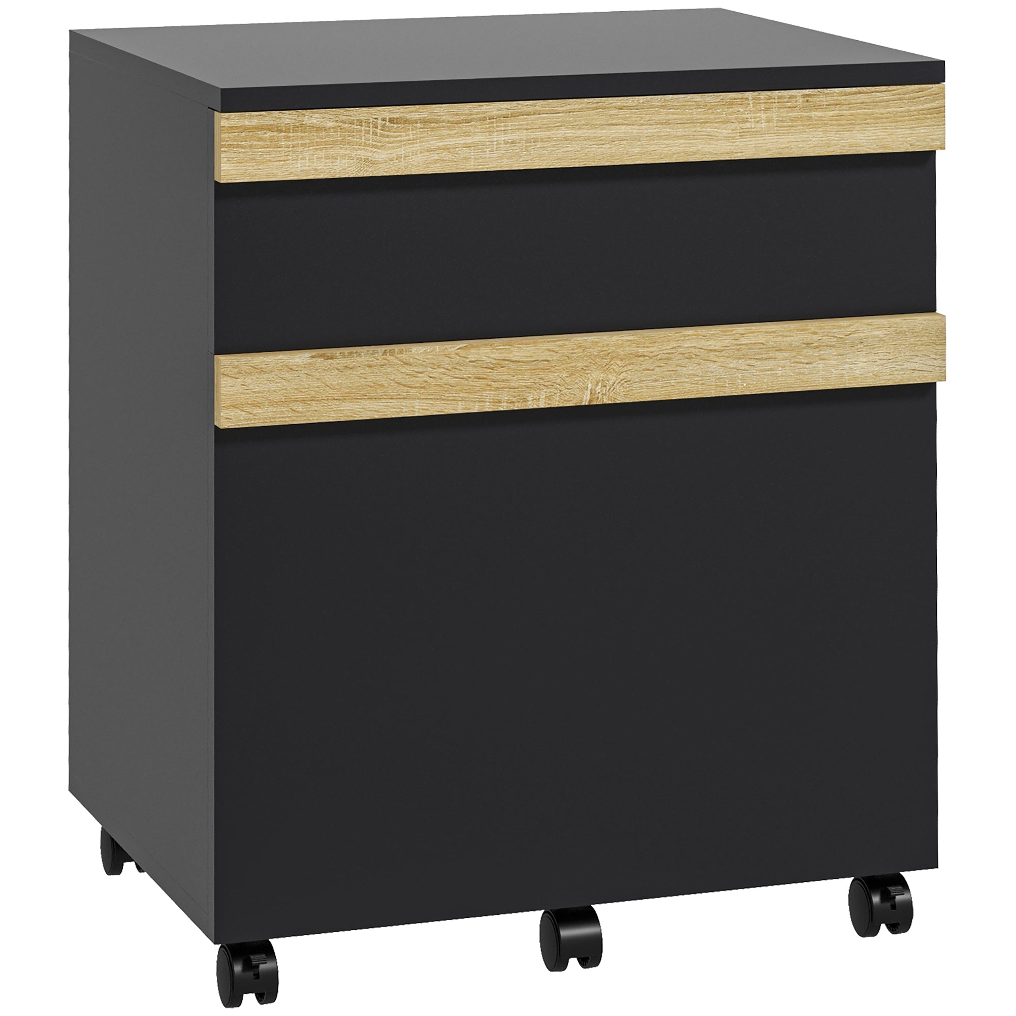 Mobile Filing Cabinet, Office Storage Printer Stand with 5 Wheels and 2 Drawers Office Cabinets & Cupboards Black at Gallery Canada
