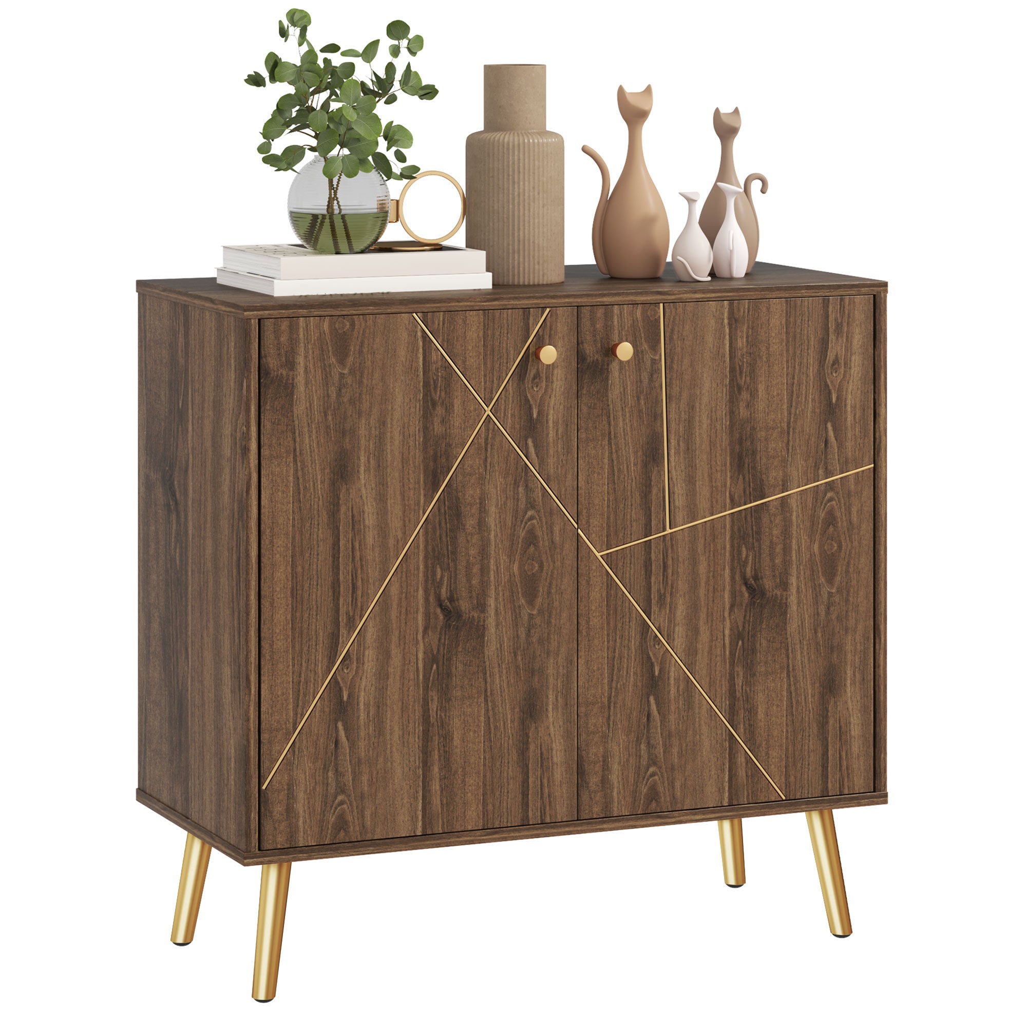 Sideboard Storage Cabinet with Luxurious Steel Lines, Brown Storage Cabinets at Gallery Canada