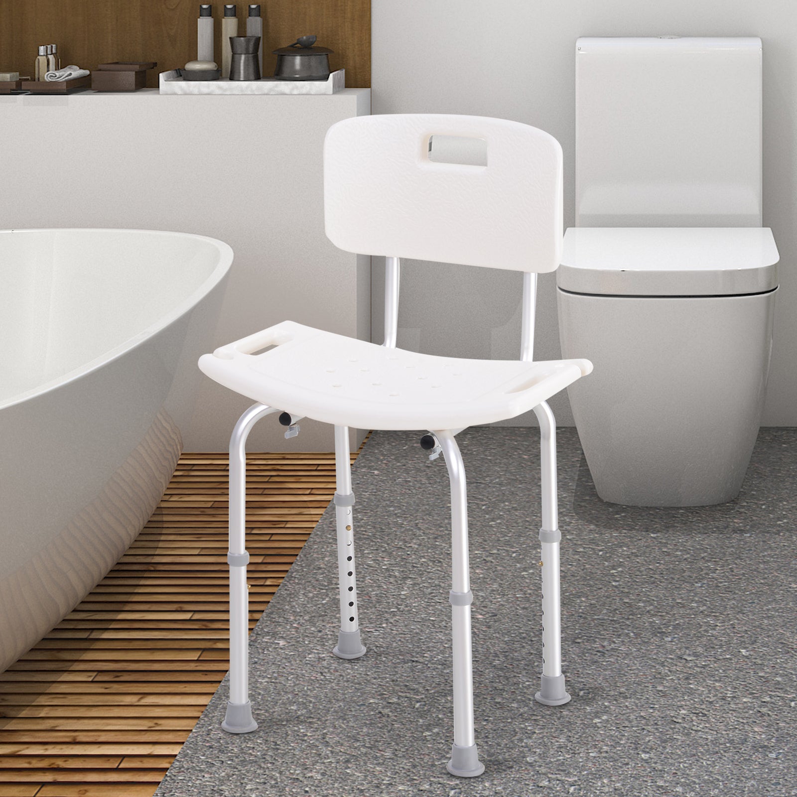 Bath Chair with Back, Adjustable Height Non-slip Shower Stool Bench Tool-Free Assembly Bathroom Aids, White Bath Chairs at Gallery Canada