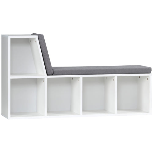 Multi-Purpose Bookshelf with 5 Cubes, 5-Cubby Bookcase with Cushioned Reading Nook and Storage Shelves, Grey
