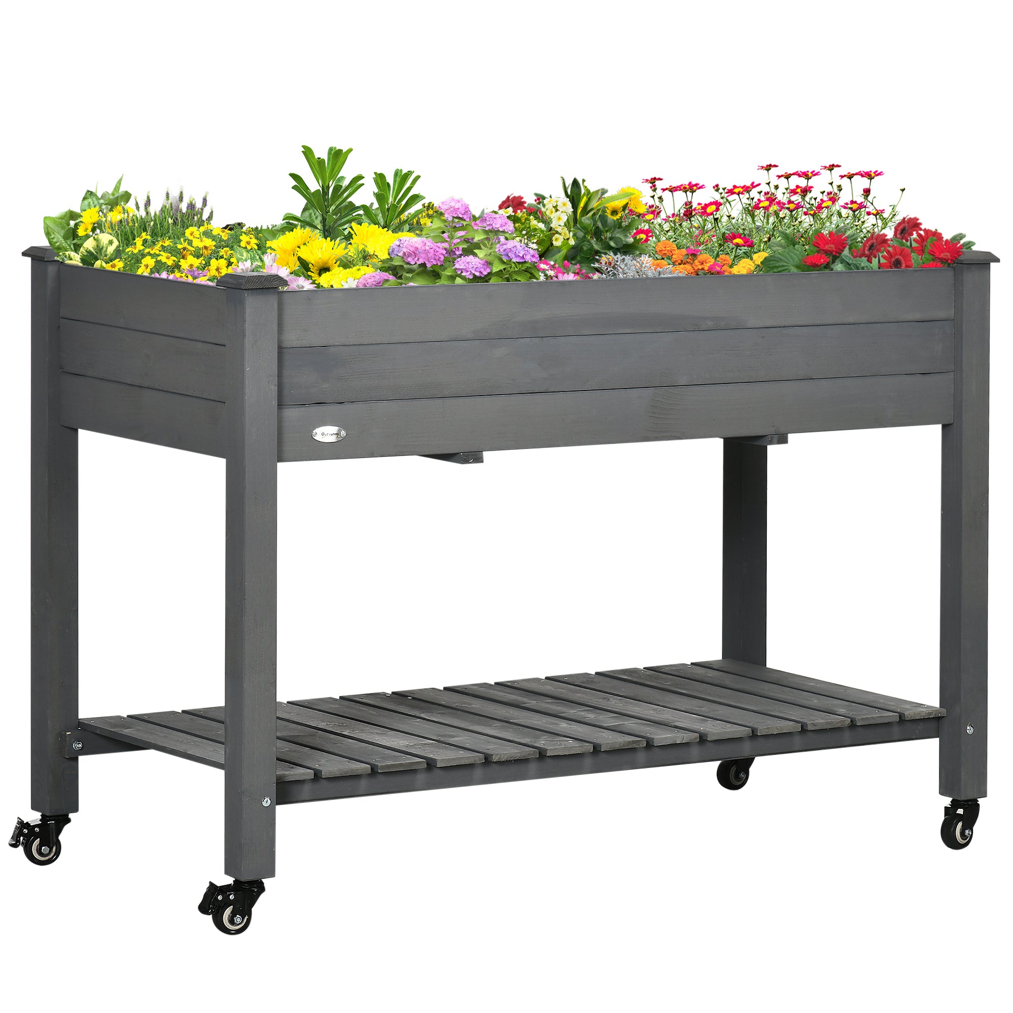 Mobile Raised Garden Bed Elevated Wood Planter Box w/ Lockable Wheels, Storage Shelf for Herbs Vegetables, Dark Grey Elevated Garden Beds at Gallery Canada