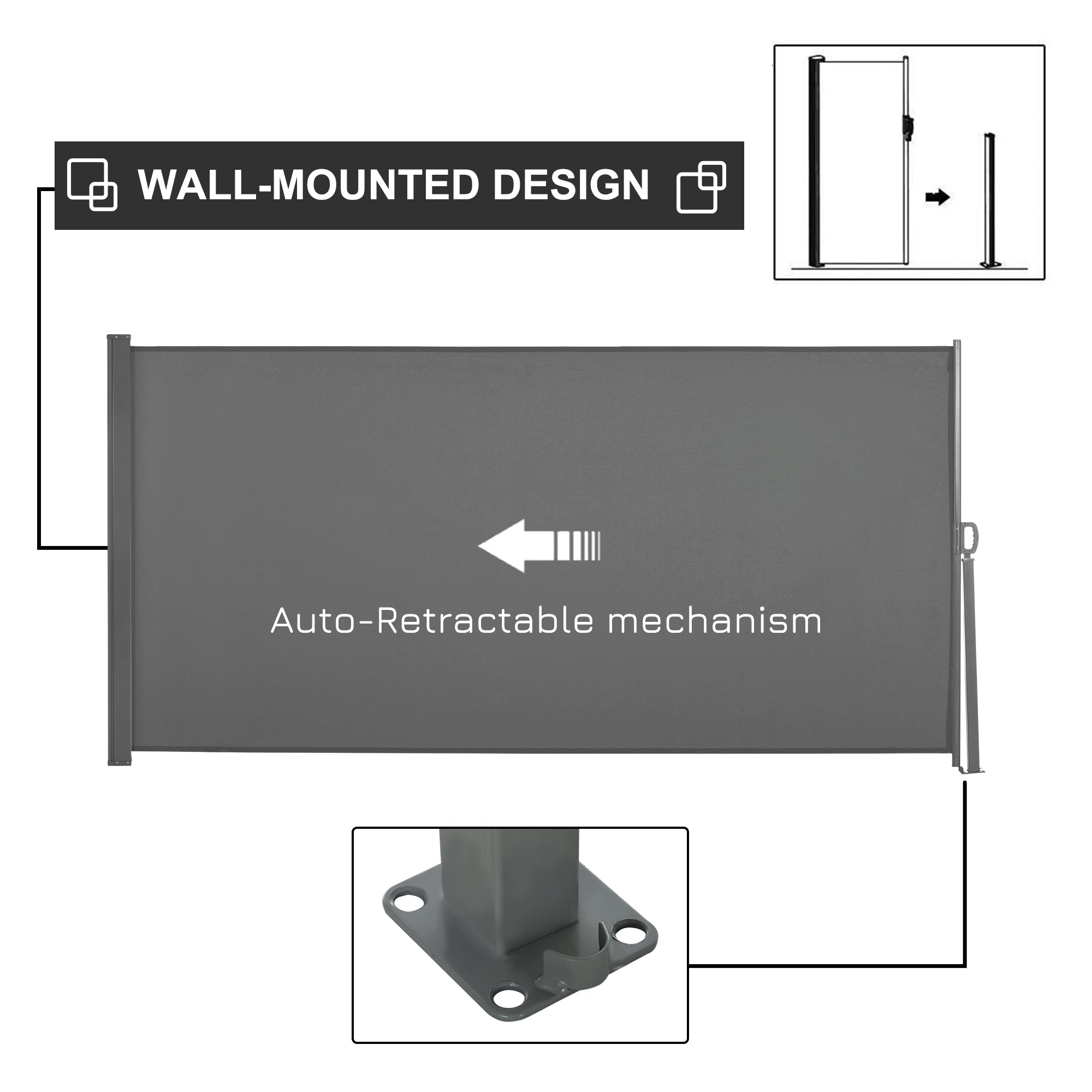 Patio Outdoor Folding Retractable Side Awning Privacy Screen with Resistance to UV Rays &; Wind, 118