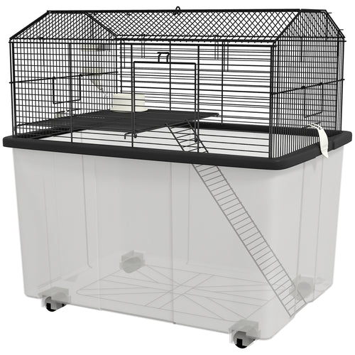 Hamster House Gerbil Habitat for Dwarf Hamster, Syrian Hamster with Wheels, Detachable Bottom - Black