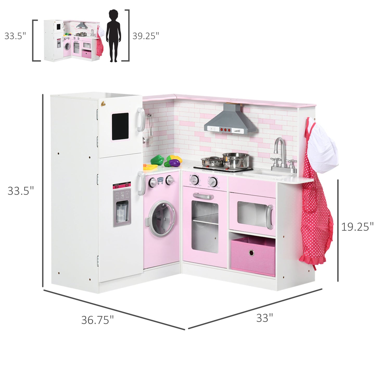 Wooden Kids Kitchen Playset with Light, Sound, Storage, Ice Maker, White Play Kitchen   at Gallery Canada