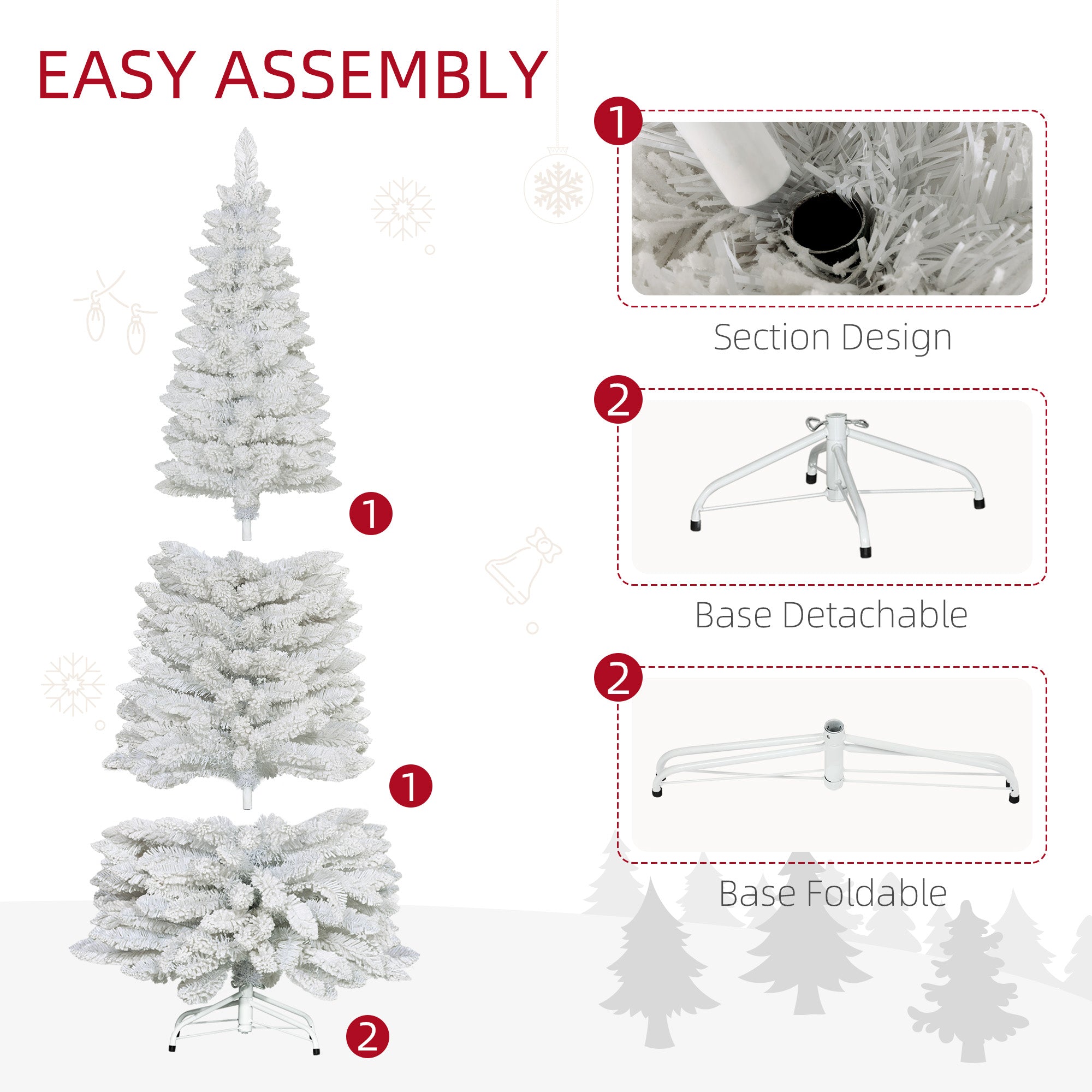 6ft White Christmas Tree, Flocked Pencil Christmas Tree with 376 Branch Tips and Metal Base for Home, Indoor, Holiday Pencil Christmas Trees   at Gallery Canada