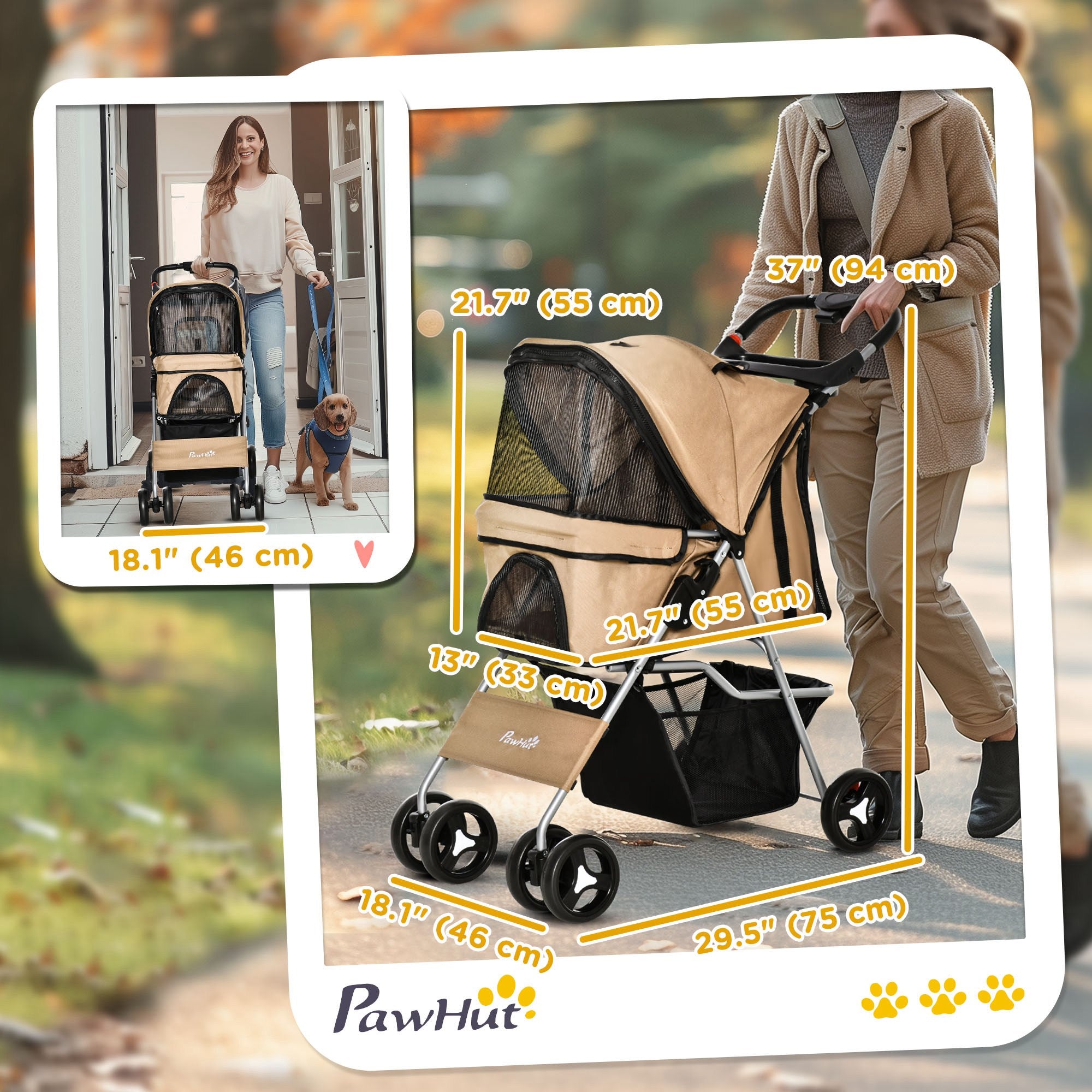 Pet Stroller Foldable Carrier for Cat, Dog and More 4 Wheels Travel Jogger with Cup Holder, Storage Basket, 360 ° swiveling front wheels, Easy Fold, Coffee Dog Bike Trailers & Strollers at Gallery Canada