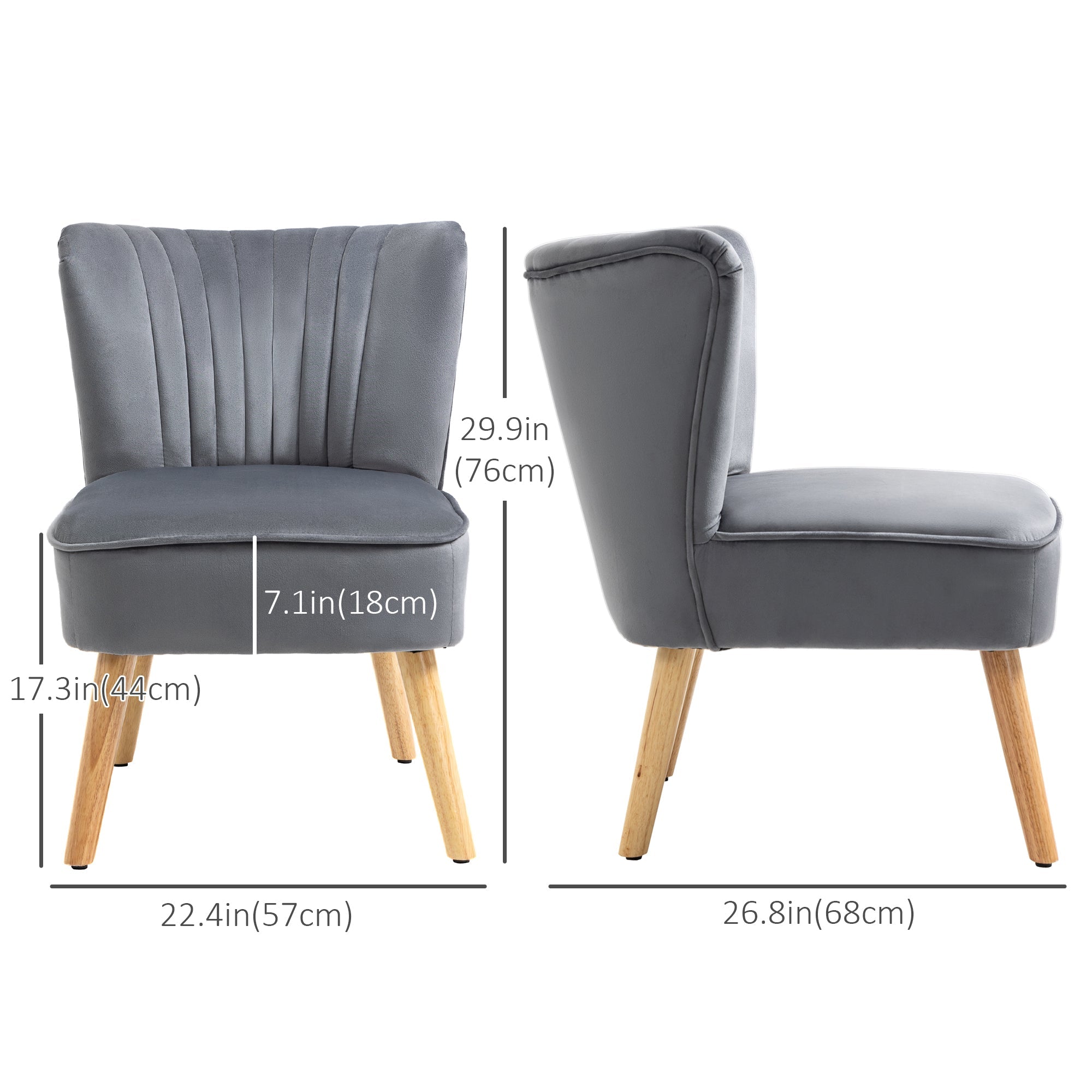 Velvet Armless Chair, Modern Accent Chair for Living Room with Wood Legs and Thick Padding, Grey Accent Chairs   at Gallery Canada