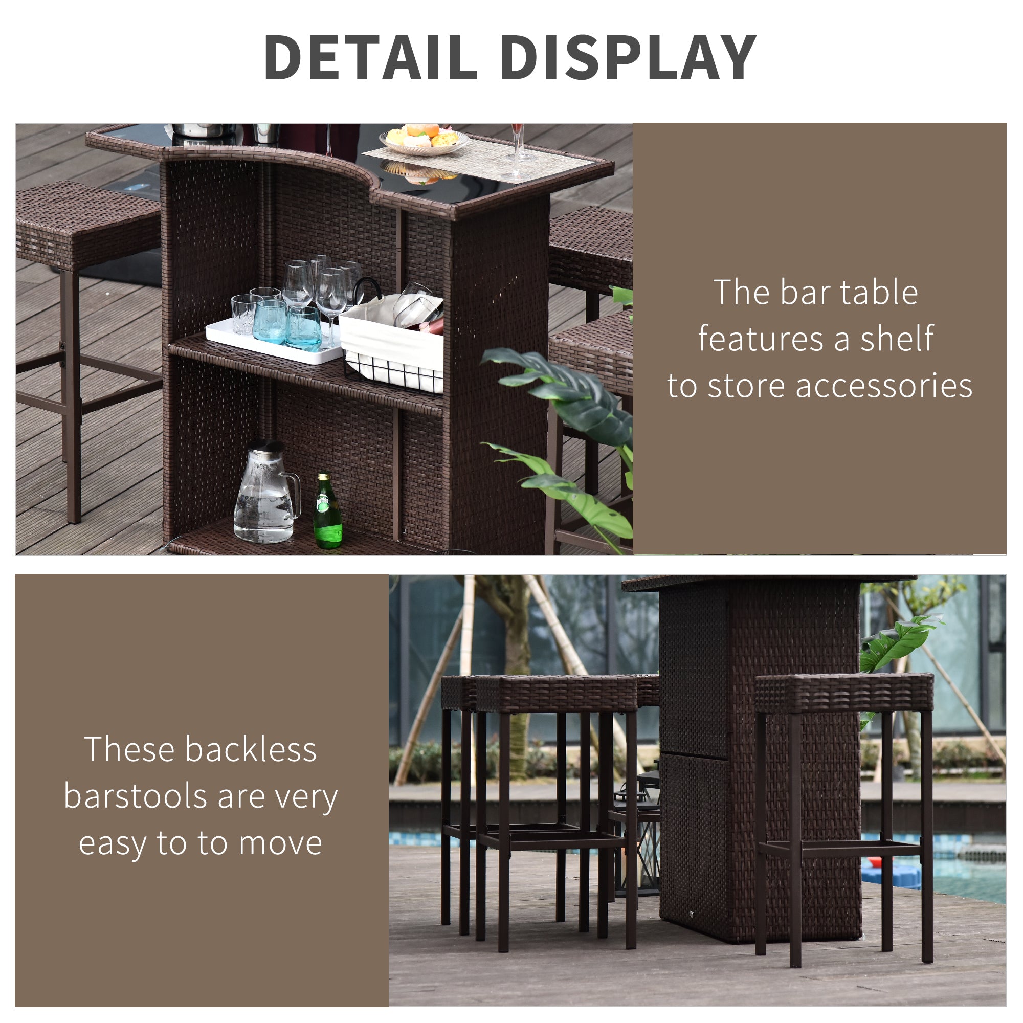 5 Pieces Patio Bar Set, Outdoor PE Rattan Wicker High Top Outdoor Table and Chairs Outdoor Bar Set with Tempered Glass Top Bar Table and Shelves, 4 Bar Chairs, Dark Brown Bistro Sets at Gallery Canada