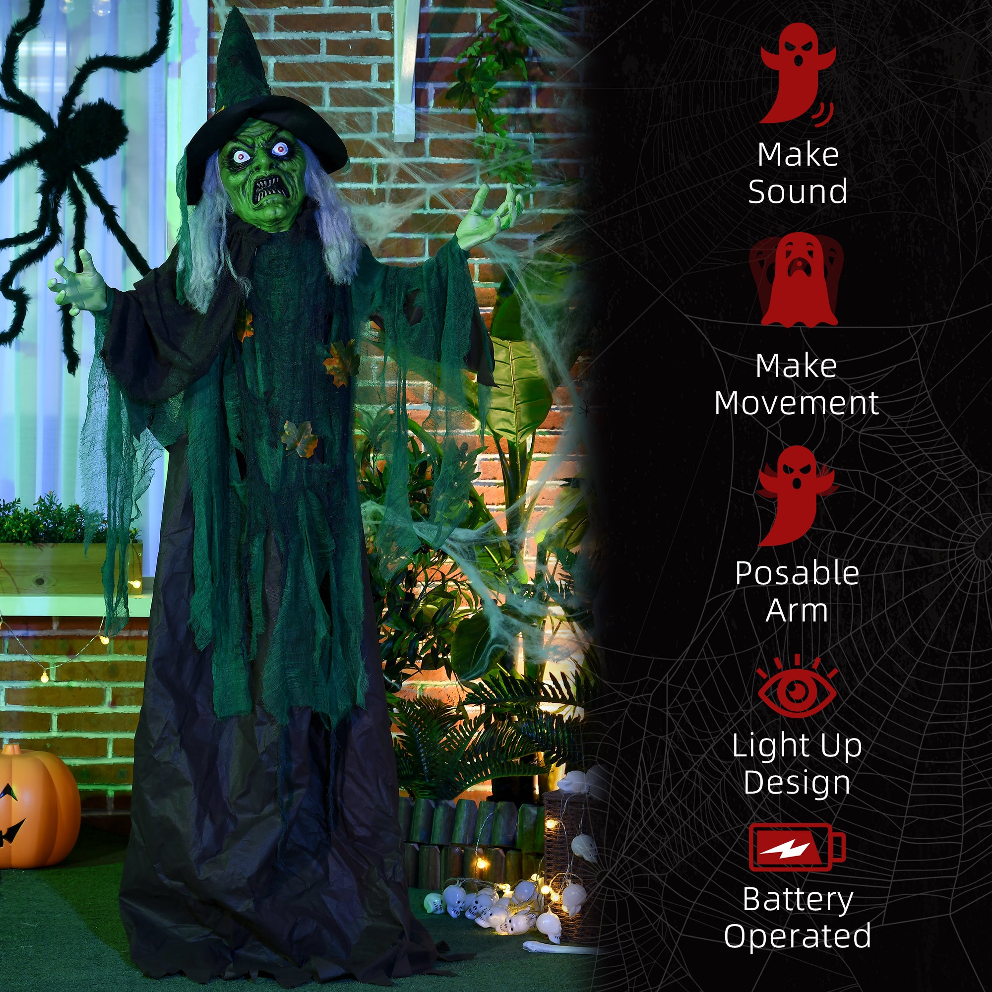 Life-Size 6ft Animated Witch Halloween Decoration with Sound and Motion, Multi Colour Halloween Decorations   at Gallery Canada