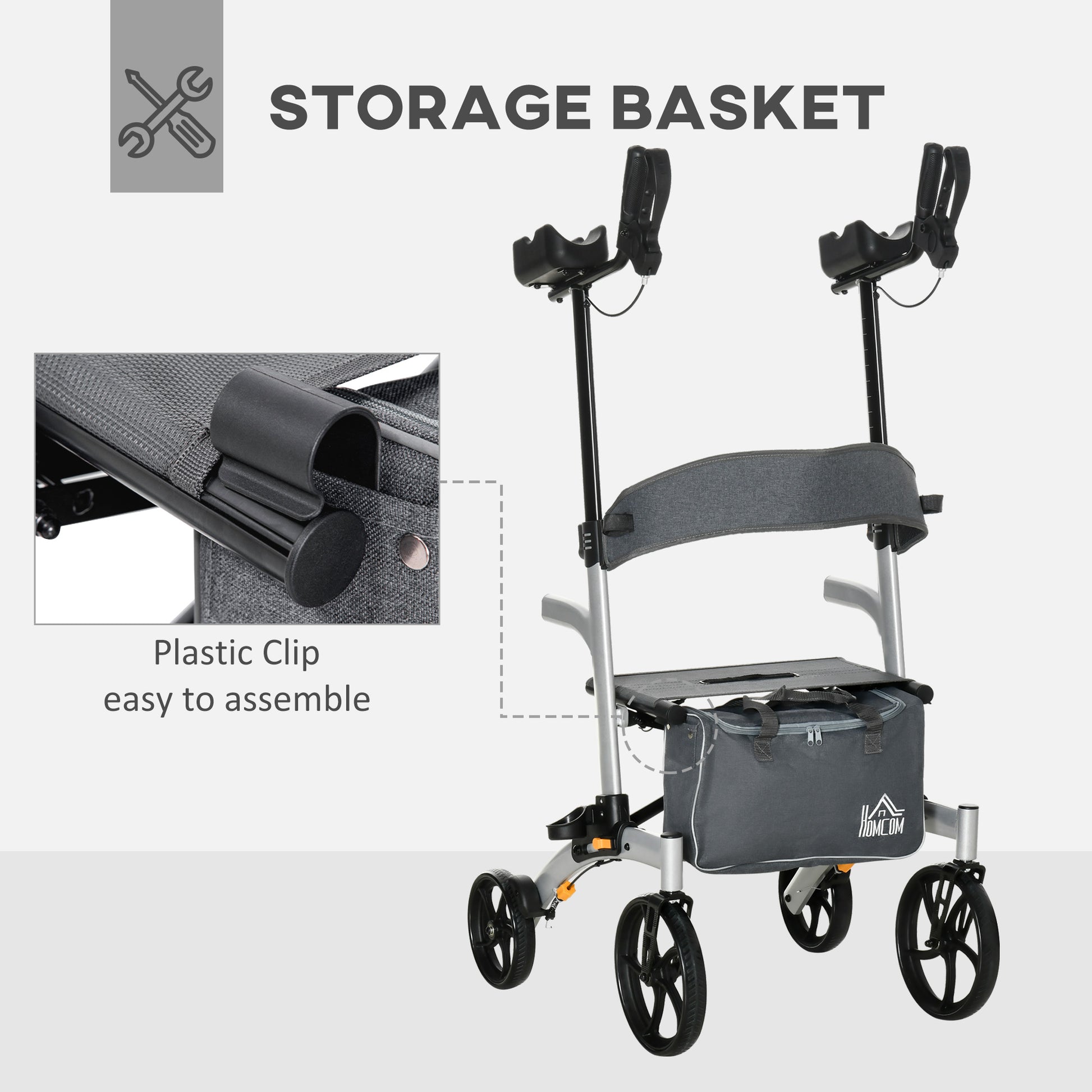 Aluminum Upright Walker with 10'' Wheels, Seat and Backrest, Folding Collator Walker with Storage Bag, Silver Knee Walker & Wheelchair Ramps   at Gallery Canada