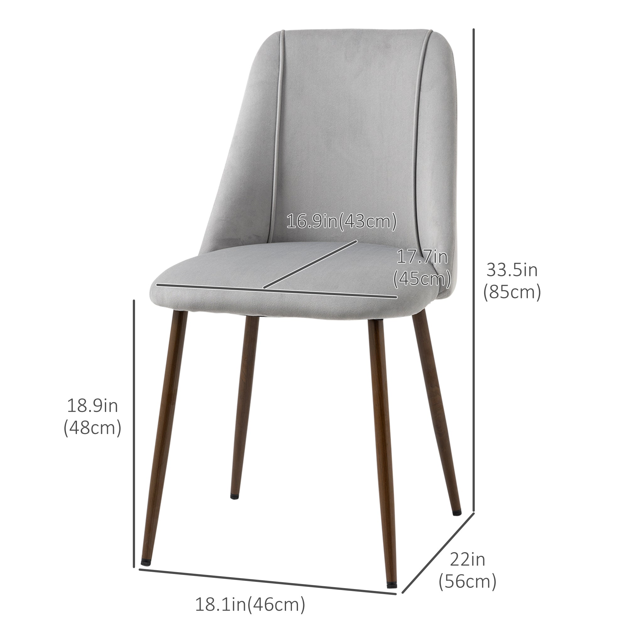 Dining Chairs Set of 4, Modern Kitchen Chair with Velvet-touch Upholstery, Curved Back and Wood-grain Steel Leg for Living Room, Bedroom, Grey Bar Stools   at Gallery Canada