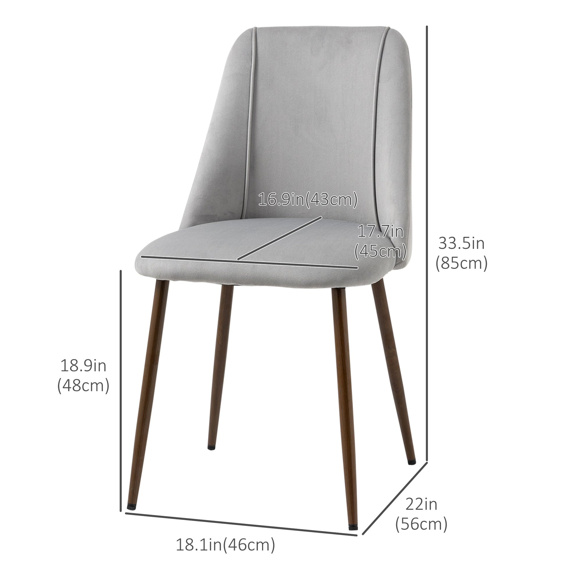 Dining Chairs Set of 4, Modern Kitchen Chair with Velvet-touch Upholstery, Curved Back and Wood-grain Steel Leg for Living Room, Bedroom, Grey Bar Stools   at Gallery Canada