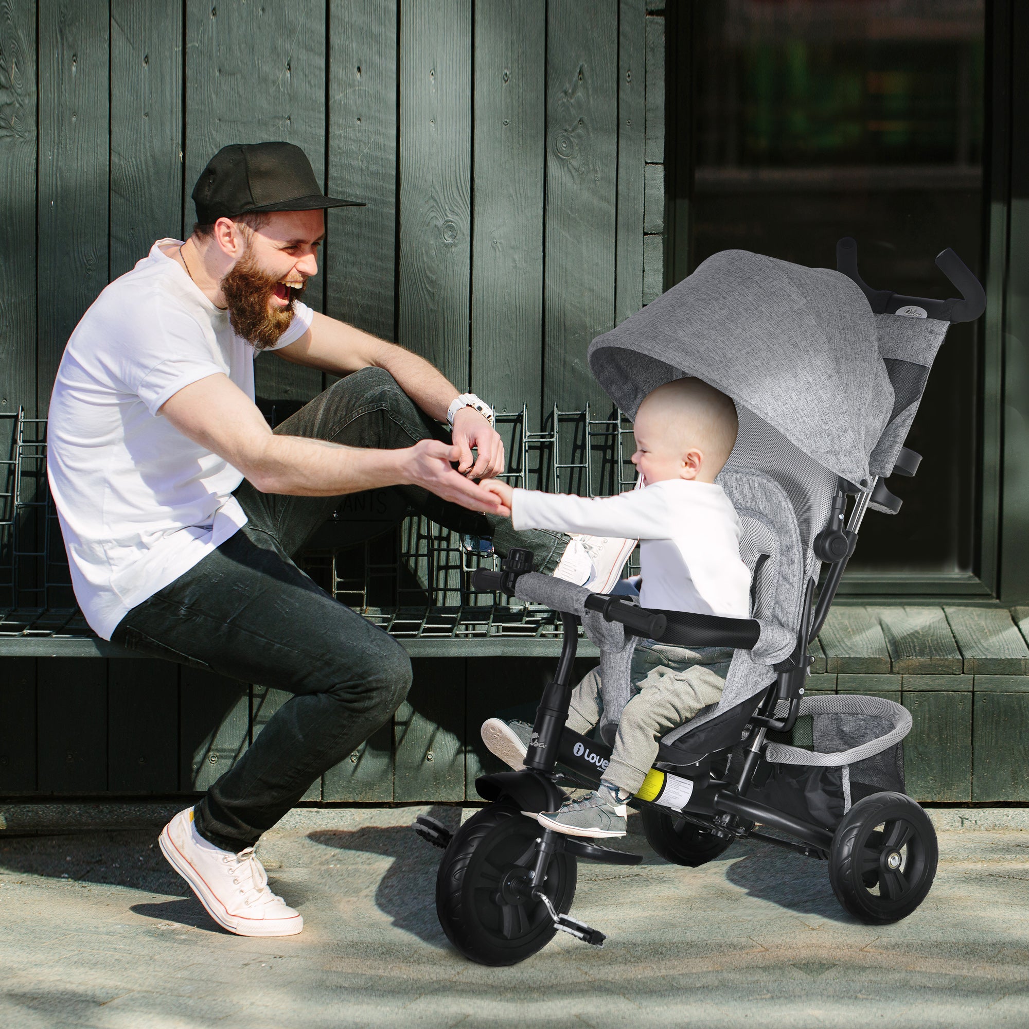 6 in 1 Tricycle for Toddler 1-5 Years with Parent-Push Handle, Grey Tricycles for Kids at Gallery Canada